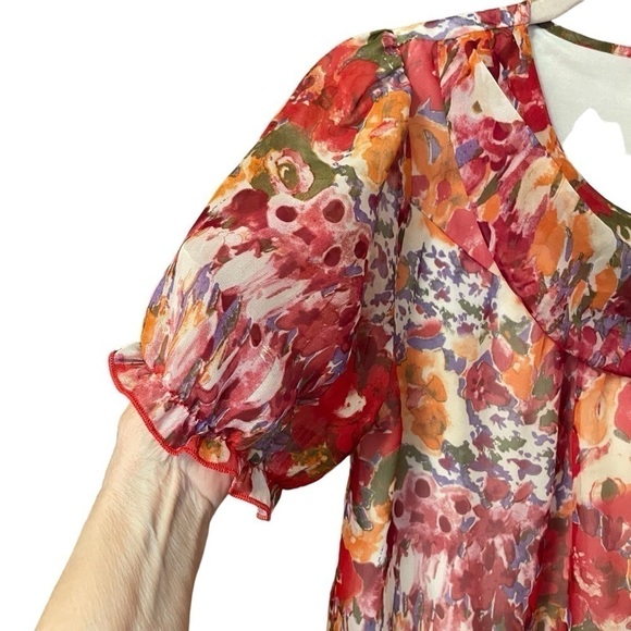 Xara by Georgetown Pullover-Puffy Sleeves-Sheer-Lined-.Size Large - Picture 3 of 9